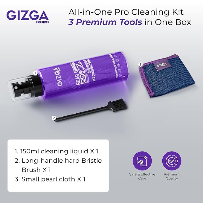 Gizga Pro Series 3-in-1 Cleaning KIT - 150ml Cleaning Spray, Microfiber Cloth & Cleaning Brush| Safe Screen Cleaner for