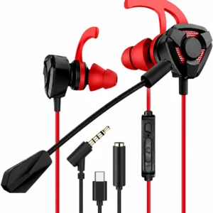 Mianix Gaming Earphone with Mic and Noise cancellation Wired Headset (Red, In the Ear)