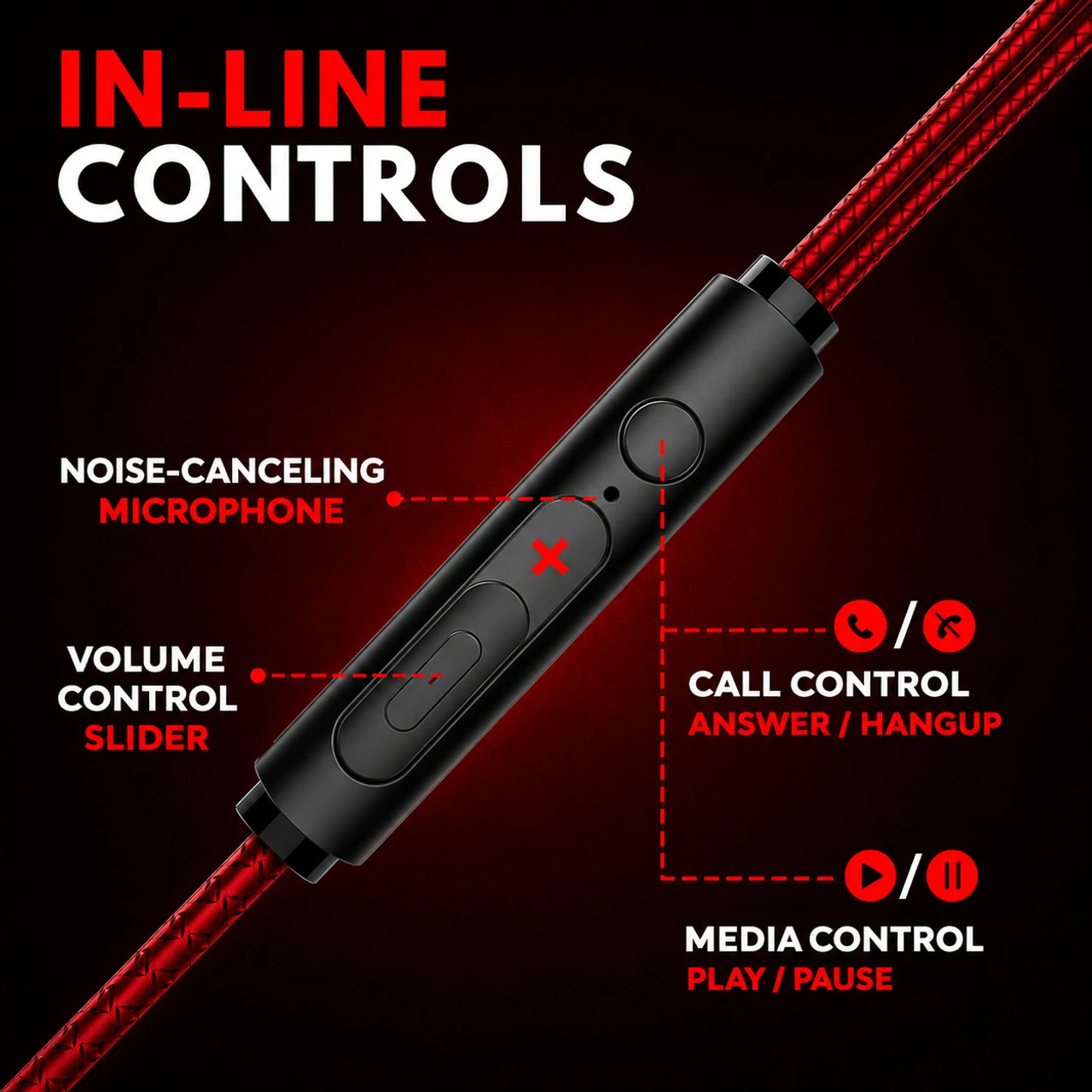 Mianix Gaming Earphone with Mic and Noise cancellation Wired Headset (Red, In the Ear)