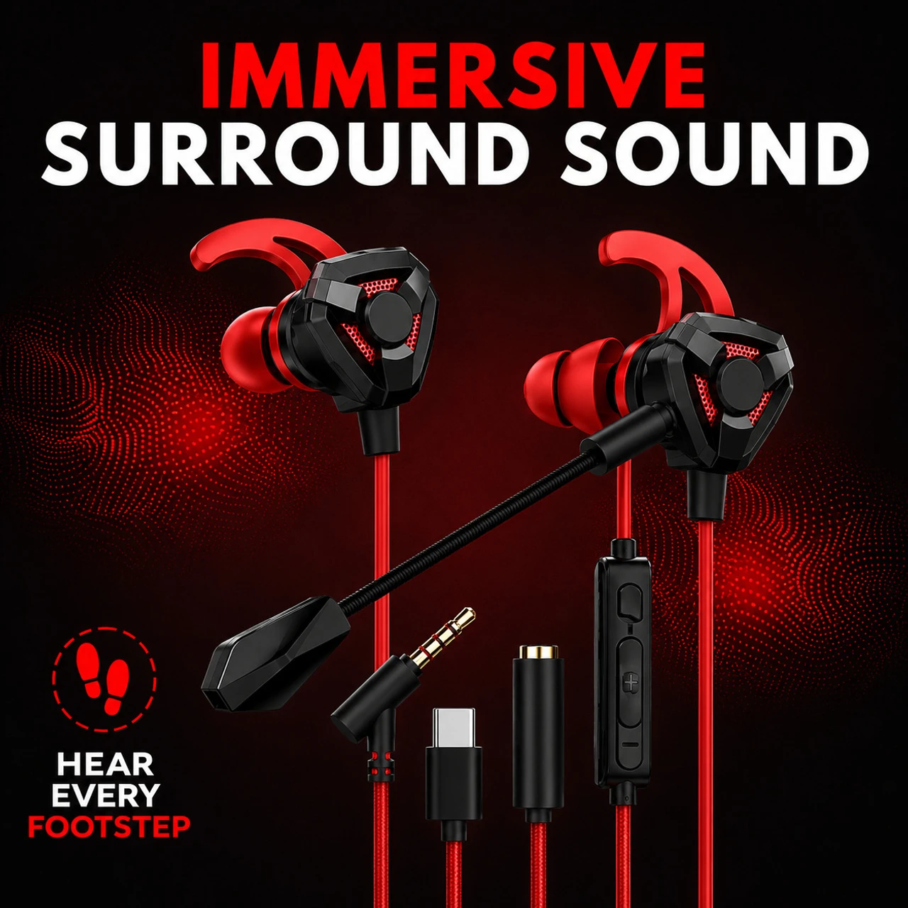 Mianix Gaming Earphone with Mic and Noise cancellation Wired Headset (Red, In the Ear)
