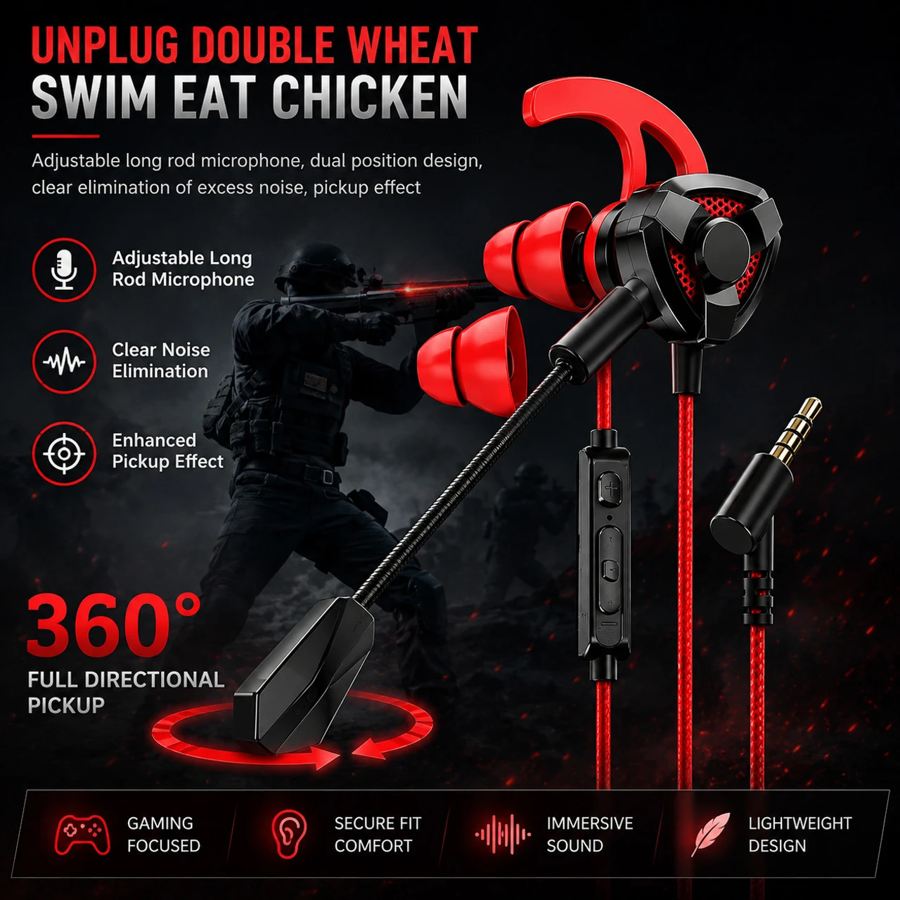 Mianix Gaming Earphone with Mic and Noise cancellation Wired Headset (Red, In the Ear)